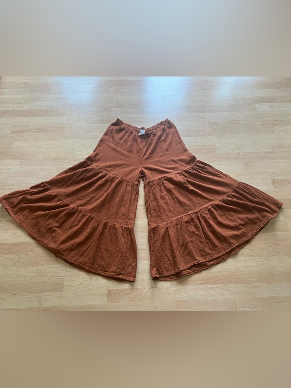 COTTON GAUZE TIERED WIDE LEG PANTS XL